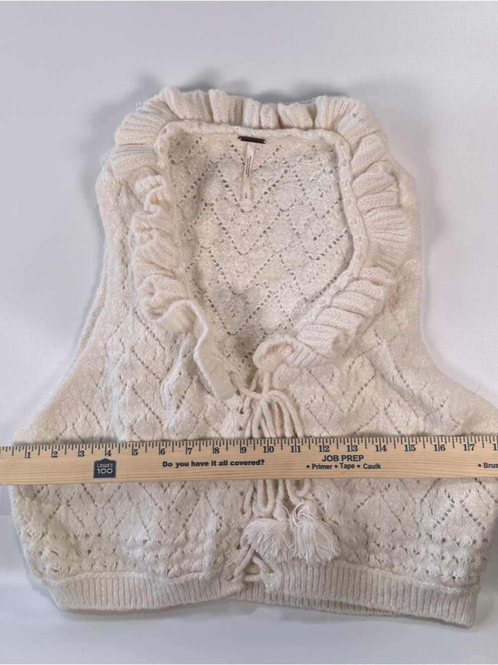Free People Women Alpine Tie Front Sweater Vest Cream Pointelle Knit Large - Picture 7 of 8